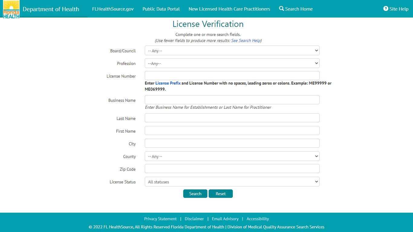 FL DOH MQA Search Portal | License Verification